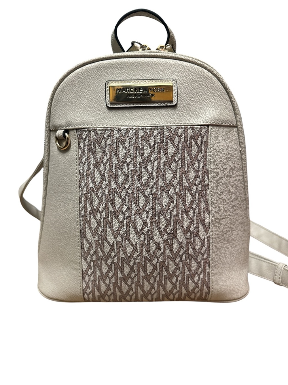 Andrew Marc Cream and Taupe Logo Panel Backpack